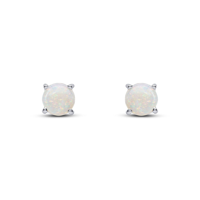 9ct White Gold Round Natural Opal Claw Set Stud Earrings — 6mm
