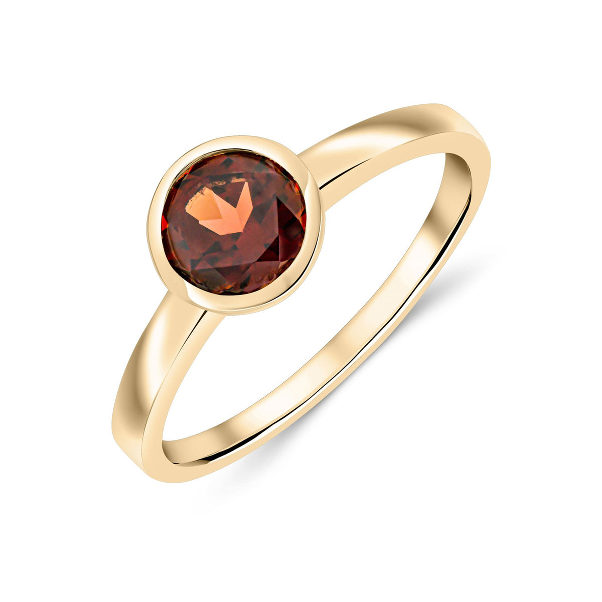9ct Yellow Gold Round Natural Garnet Rubover Ring — 6mm