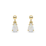 9ct Yellow Gold Pear Shaped Natural Opal Claw Drop Earrings — 6x4mm