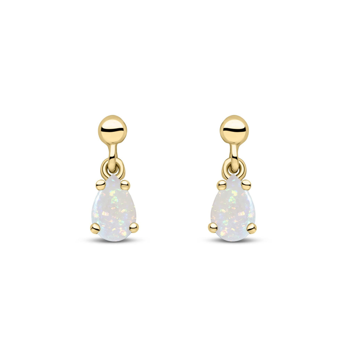 9ct Yellow Gold Pear Shaped Natural Opal Claw Drop Earrings — 6x4mm
