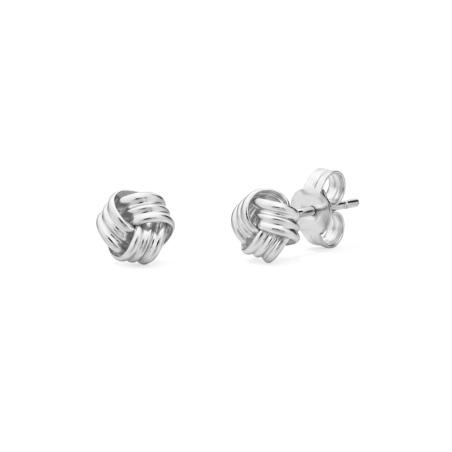 9ct White Gold Polished Ribbed Knot Stud Earrings — 5mm