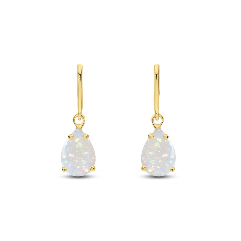 9ct Yellow Gold Pear Shaped Natural Opal Claw Wire Hook Drop Earrings