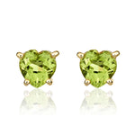 9ct Yellow Gold Heart Natural Peridot Claw Stud Earrings