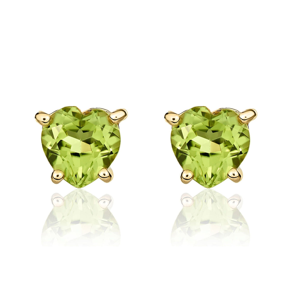 9ct Yellow Gold Heart Natural Peridot Claw Stud Earrings