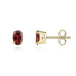 9ct Yellow Gold Oval Natural Garnet Claw Stud Earrings — 6x4mm