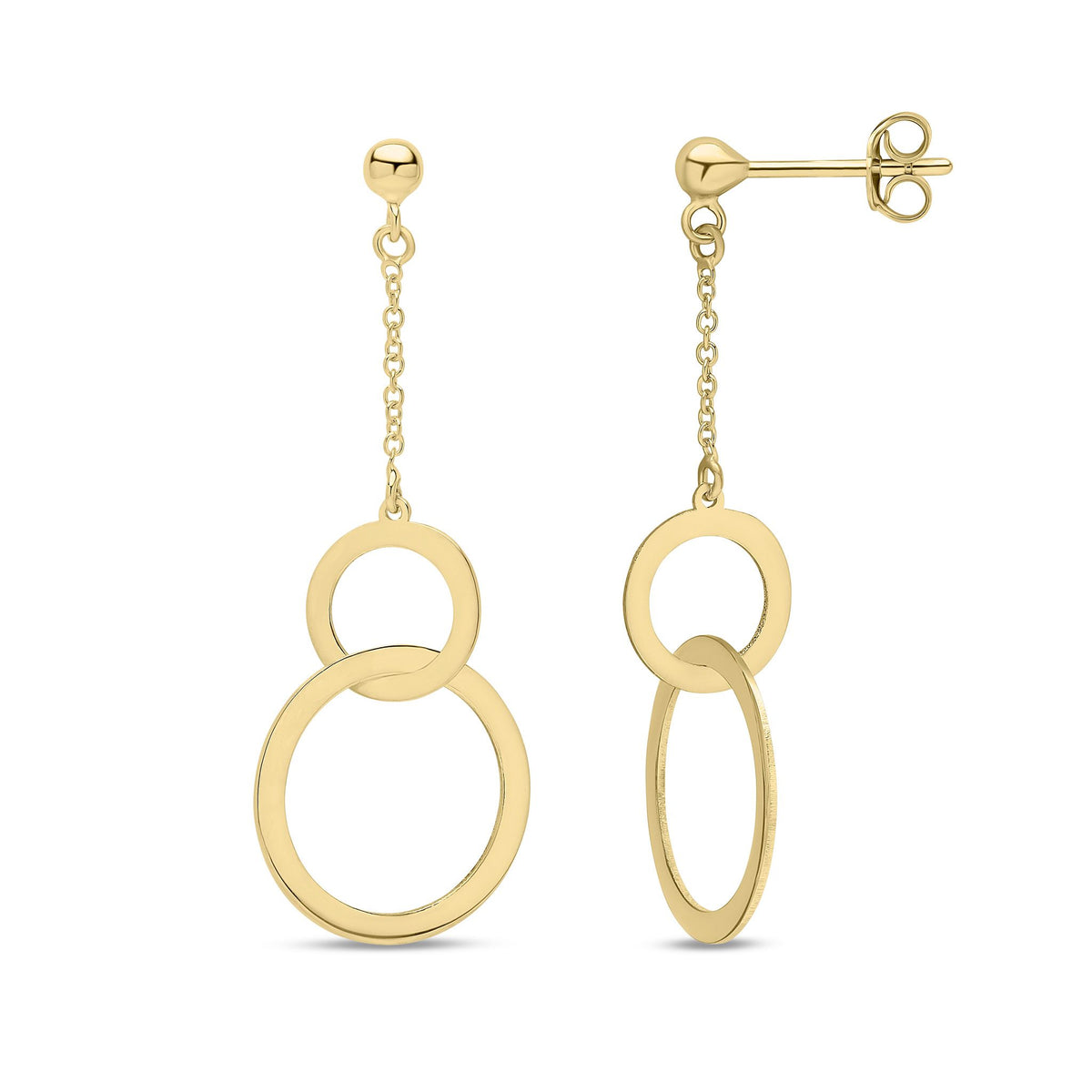 9ct Yellow Gold Double Circle Chain Drop Earrings