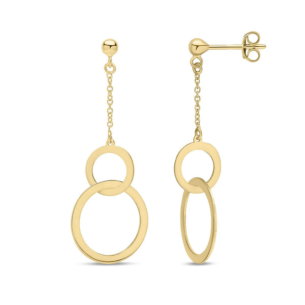 9ct Yellow Gold Double Circle Chain Drop Earrings