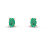 9ct Yellow Gold Oval Natural Emerald Claw Stud Earrings — 6x4mm