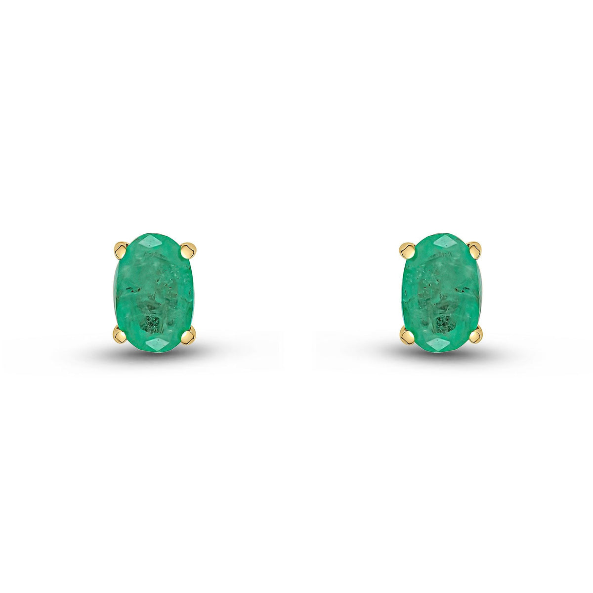 9ct Yellow Gold Oval Natural Emerald Claw Stud Earrings — 6x4mm