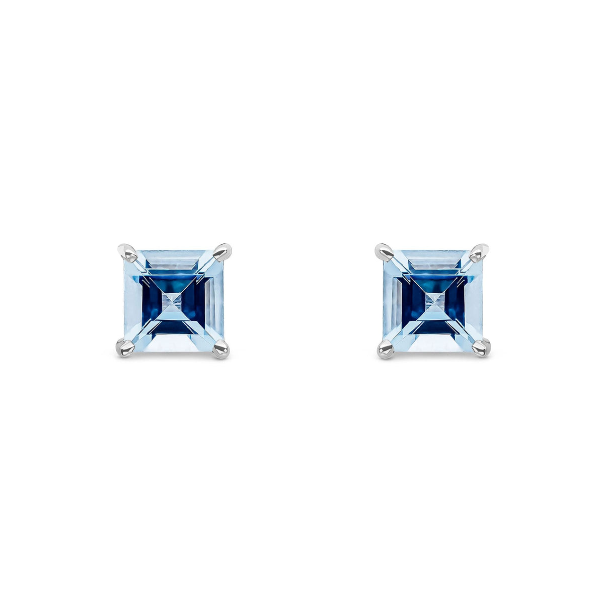 9ct White Gold Square Natural Aquamarine Claw Stud Earrings — 5mm
