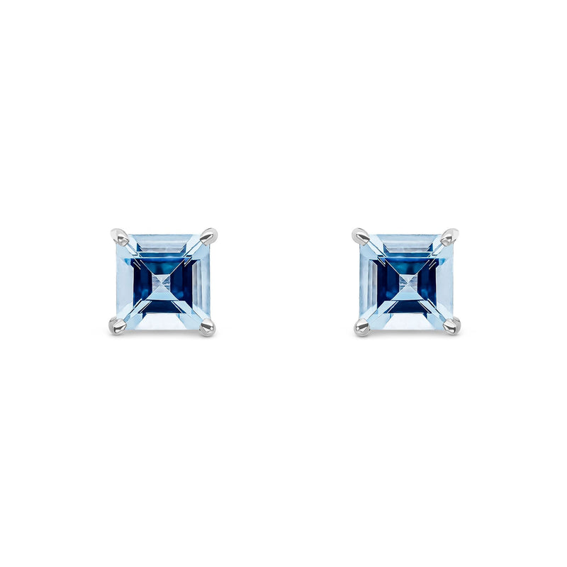 9ct White Gold Square Natural Aquamarine Claw Stud Earrings — 5mm
