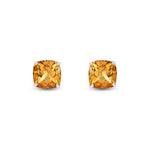 9ct White Gold Cushion Natural Citrine Claw Stud Earrings — 8mm