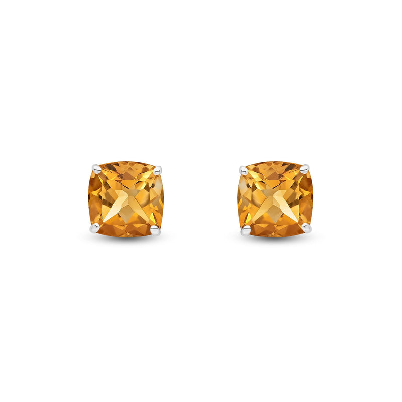 9ct White Gold Cushion Natural Citrine Claw Stud Earrings — 8mm
