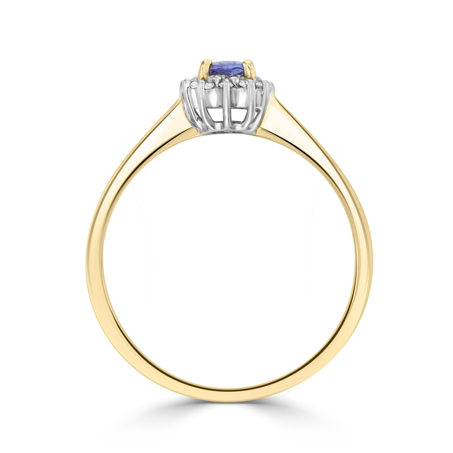 9ct Yellow Gold Oval Natural Tanzanite and Diamond Cluster Ring —5x3mm