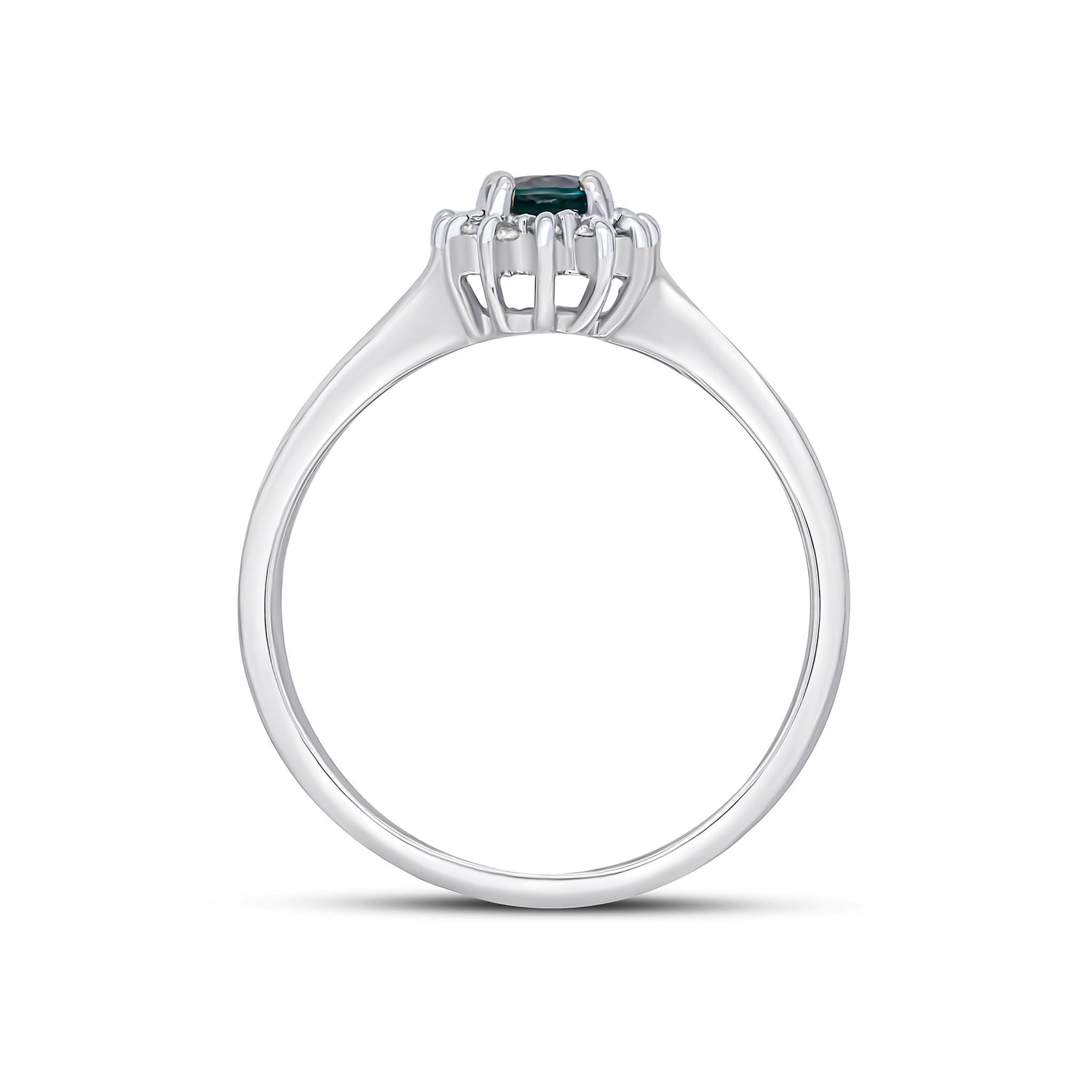 9ct White Gold Oval Natural Blue Sapphire and Diamond Cluster Ring — 6x4mm