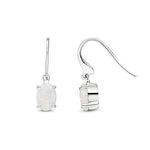 9ct White Gold Oval Natural Opal Claw Hook Wire Drop Earrings — 7x5mm