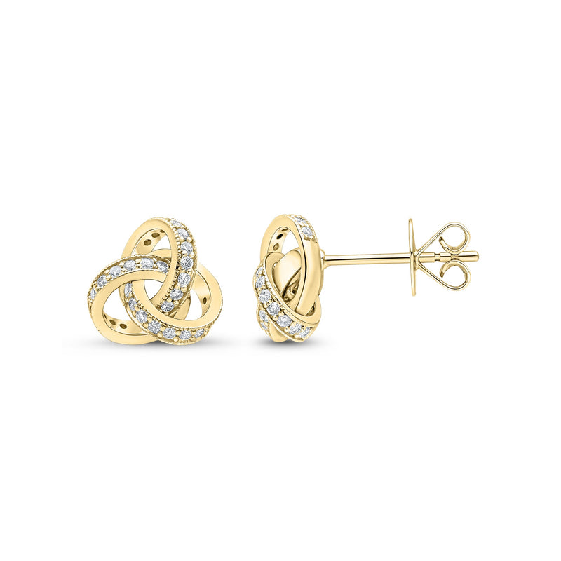 18ct Yellow Gold Round Natural Diamond Grain Set Knot Stud Earrings —10.5mm