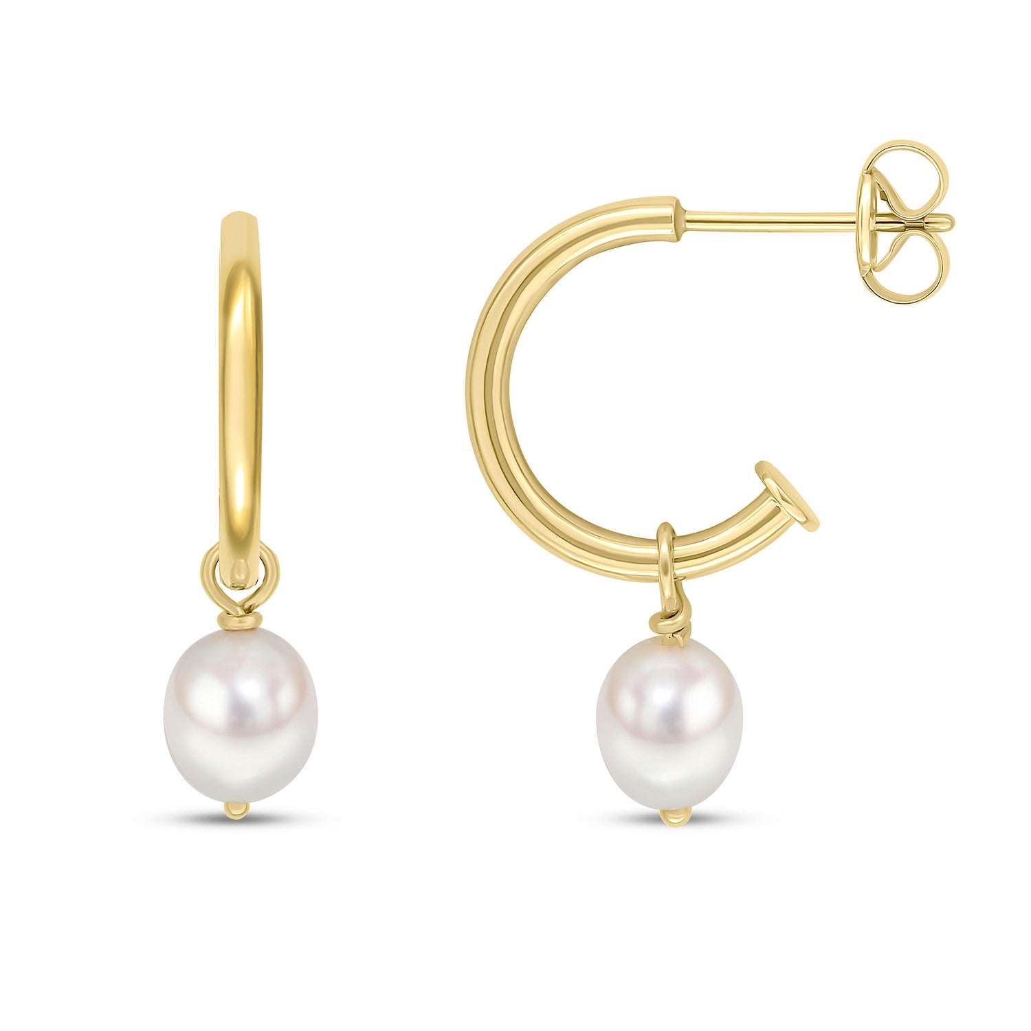 9ct Yellow Gold Freshwater Cultured Pearl Detachable Drop Half Hoop Earrings