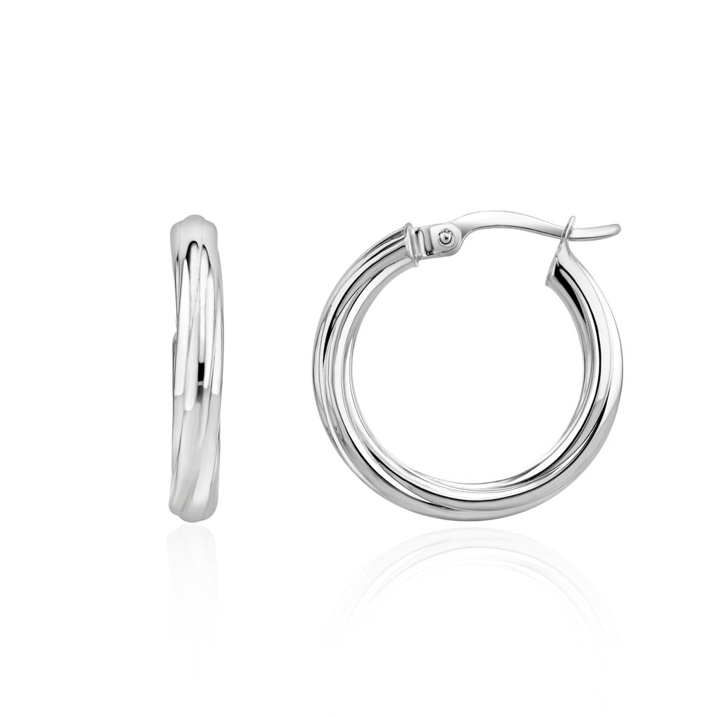 9ct White Gold Twist Hoop Earrings — 21mm