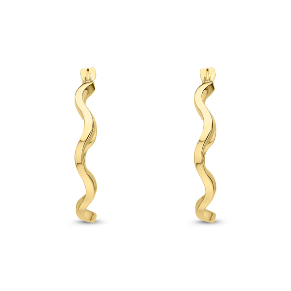 9ct Gold Polished Wavy Hoop Earrings — 23x1.5mm