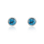 9ct White Gold Round Natural London Blue Topaz Rubover Stud Earrings — 3mm