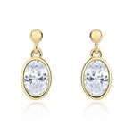 9ct Yellow Gold Oval Cubic Zirconia CZ Rubover Drop Earrings — 7x5mm