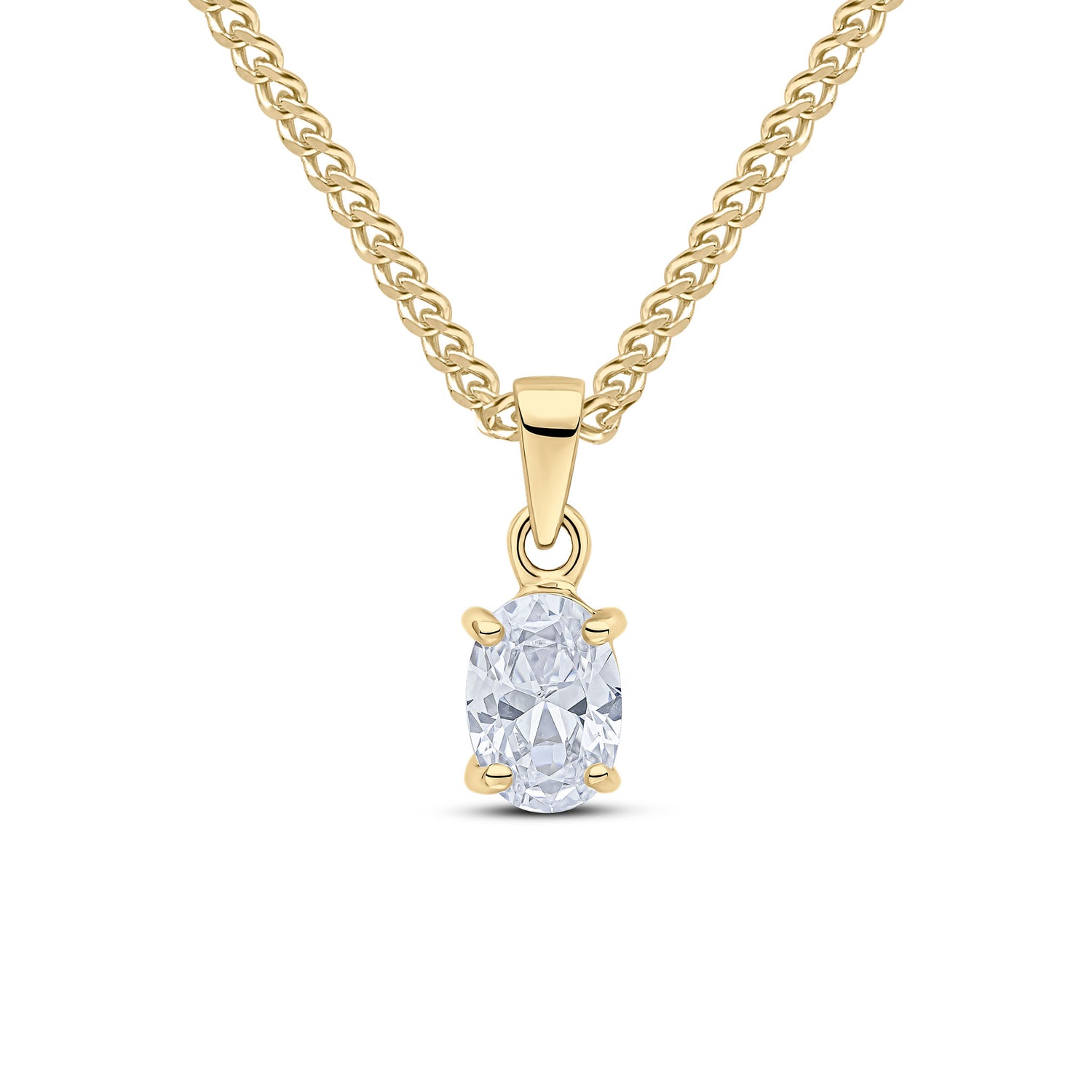 9ct Yellow Gold Oval Cubic Zirconia CZ Claw Pendant — 7x5mm