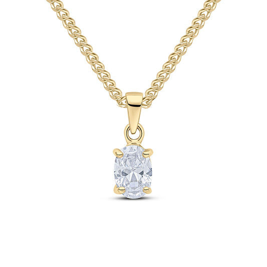 9ct Yellow Gold Oval Cubic Zirconia CZ Claw Pendant — 7x5mm