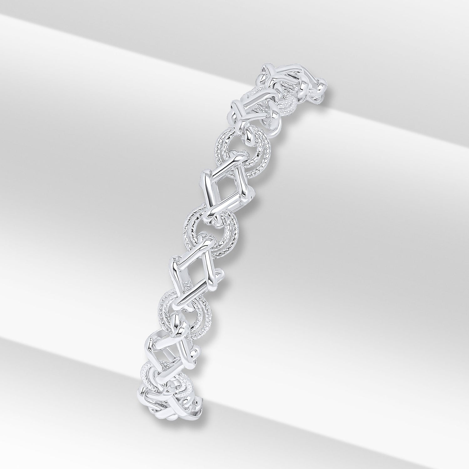 Sterling Silver Handmade 8mm Textured Circle Square Bracelet with Bolt Ring