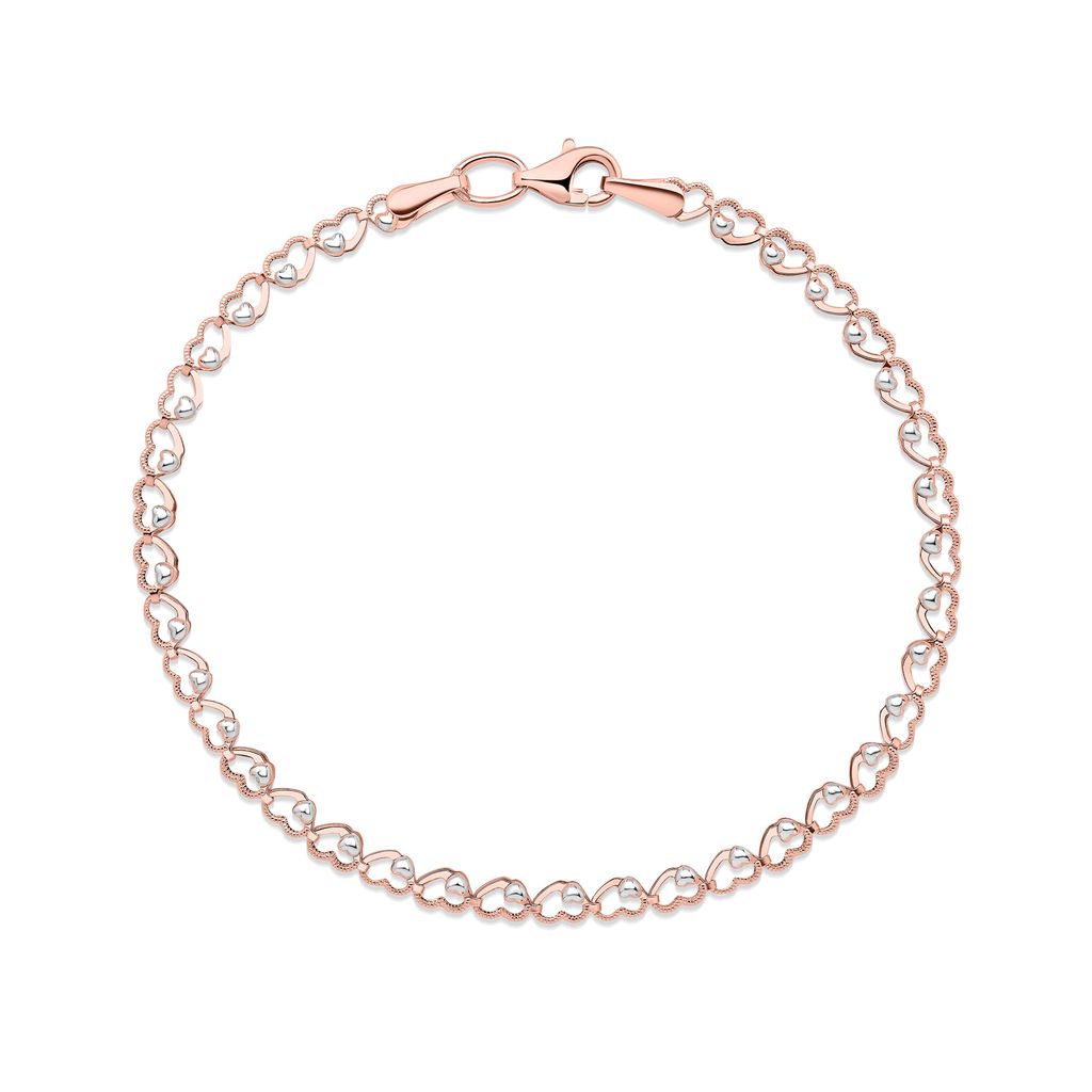9ct Rose and White Gold Heart Bracelet