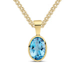 9ct Yellow Gold Oval Natural Swiss Blue Topaz Rubover Pendant — 7x5mm