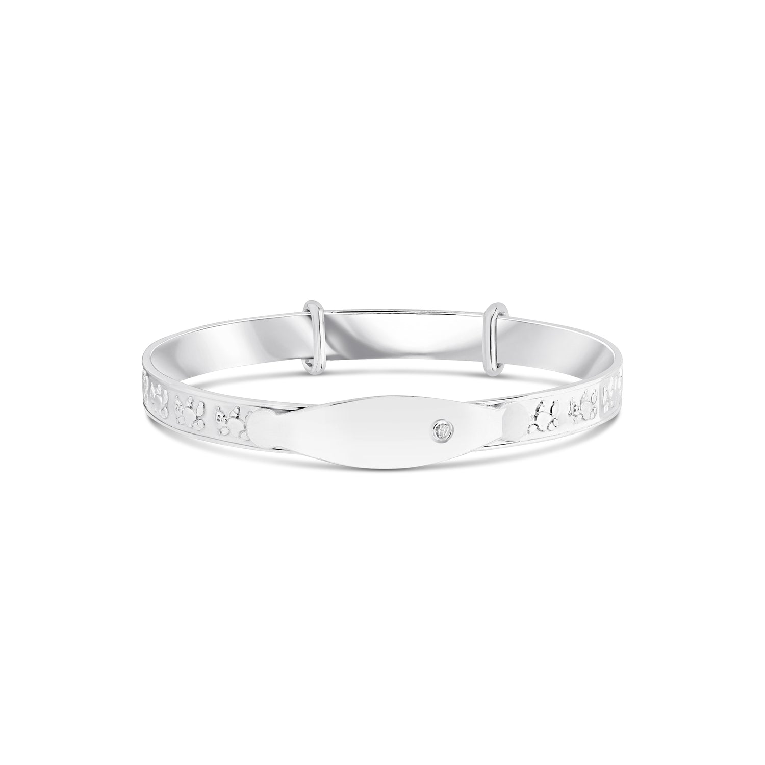 Sterling Silver Teddy Bear Baby Bangle with white Cubic Zirconia