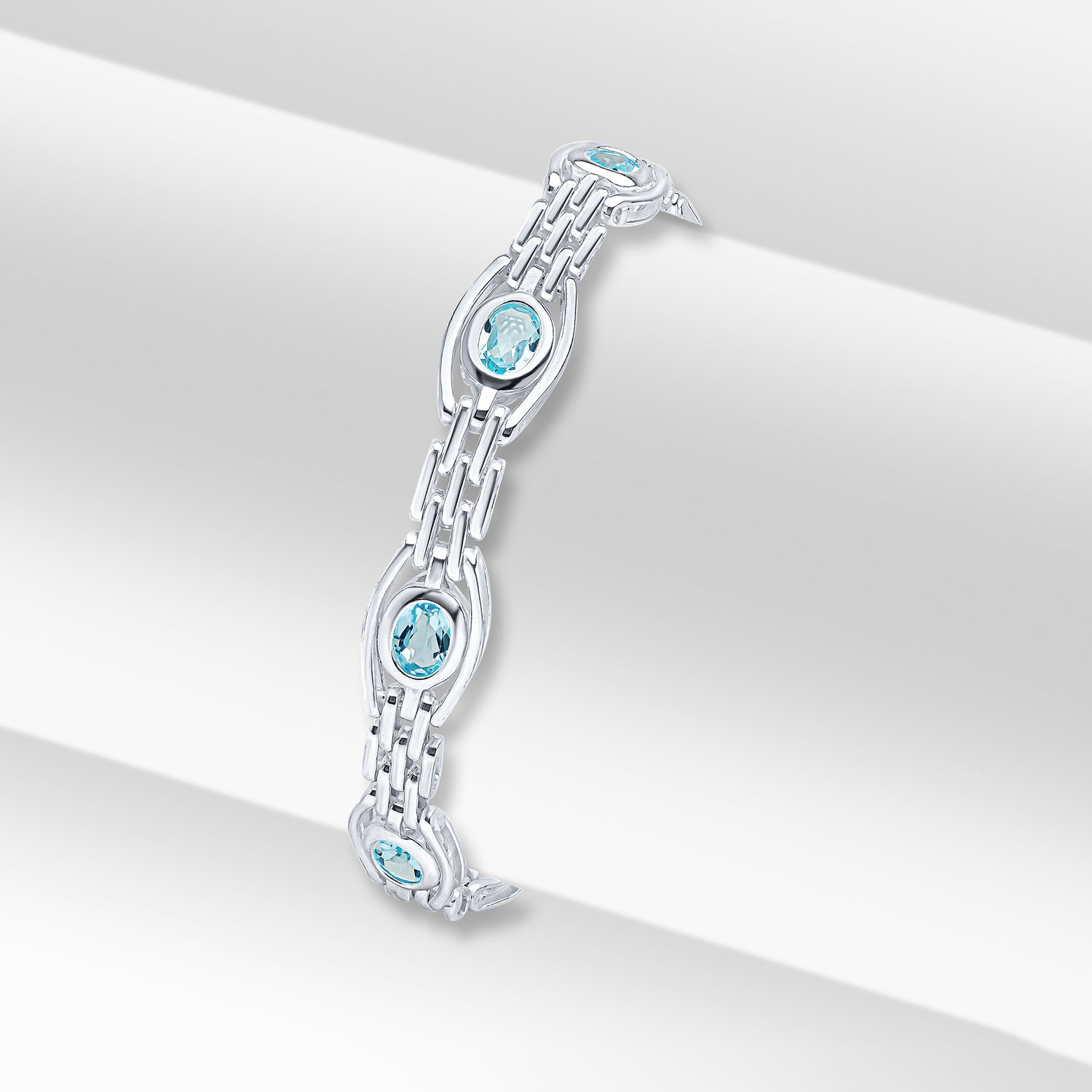 Sterling Silver Handmade Natural Swiss Blue Topaz Gate Bracelet