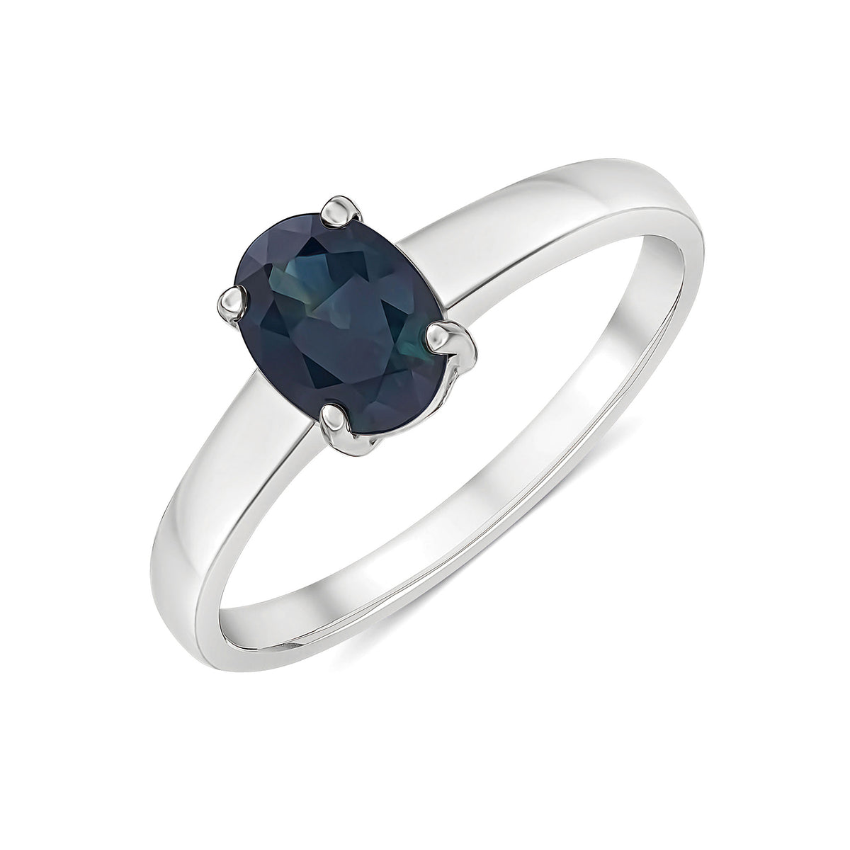 9ct White Gold Oval Natural Gemstone Claw Single Stone Ring - 7x5mm