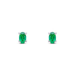 9ct White Gold Oval Natural Emerald Claw Stud Earrings — 5x3mm