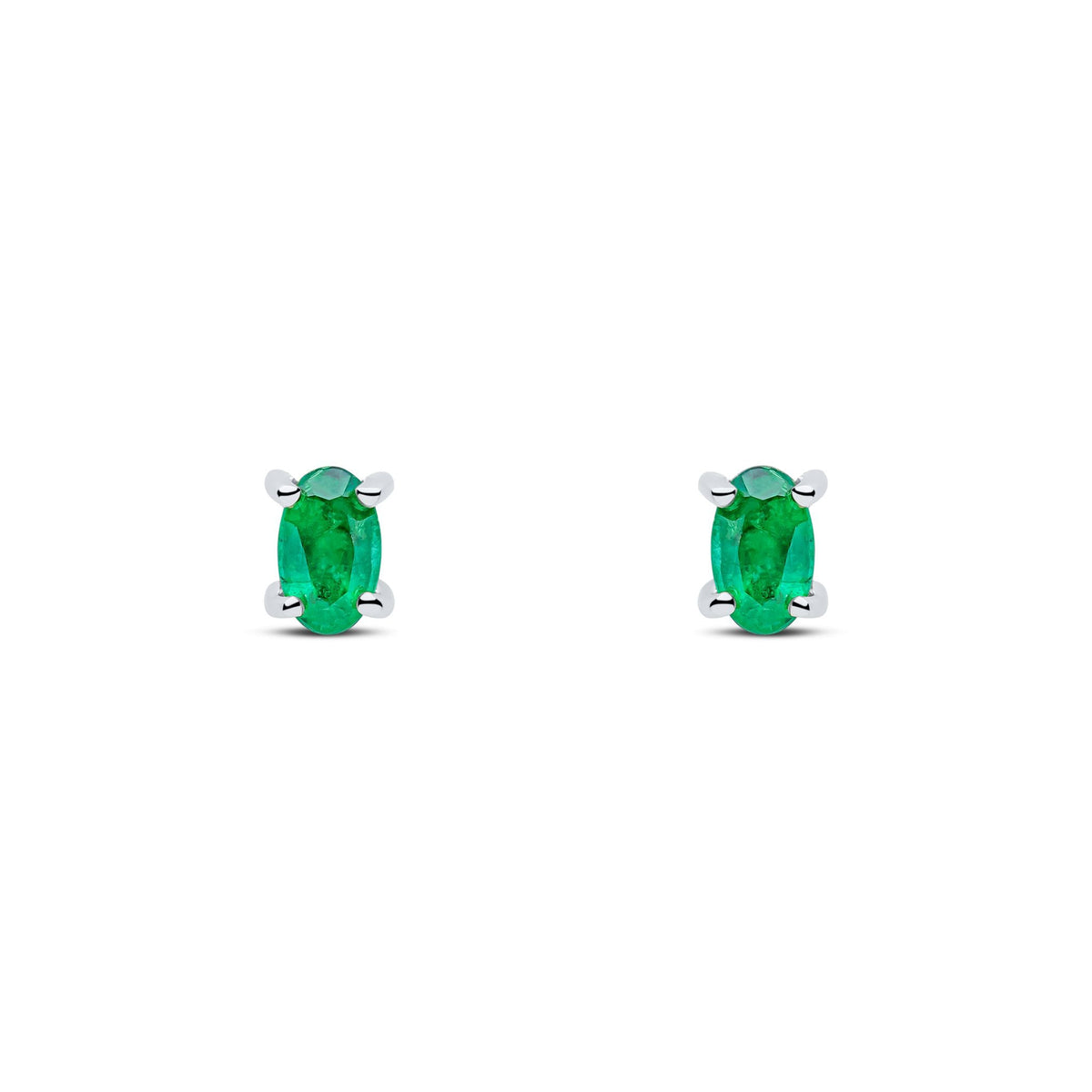 9ct White Gold Oval Natural Emerald Claw Stud Earrings — 5x3mm