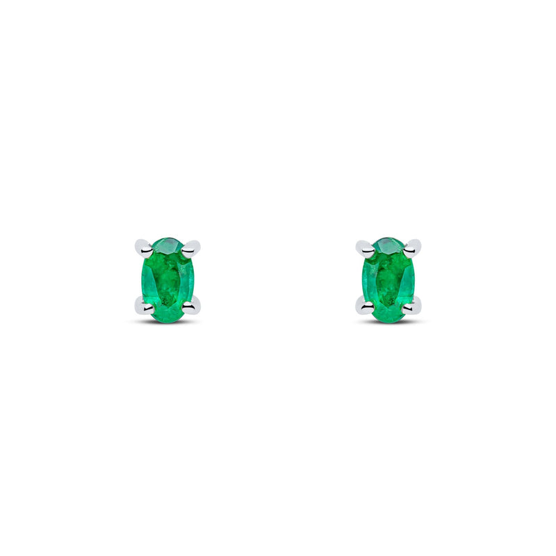9ct White Gold Oval Natural Emerald Claw Stud Earrings — 5x3mm