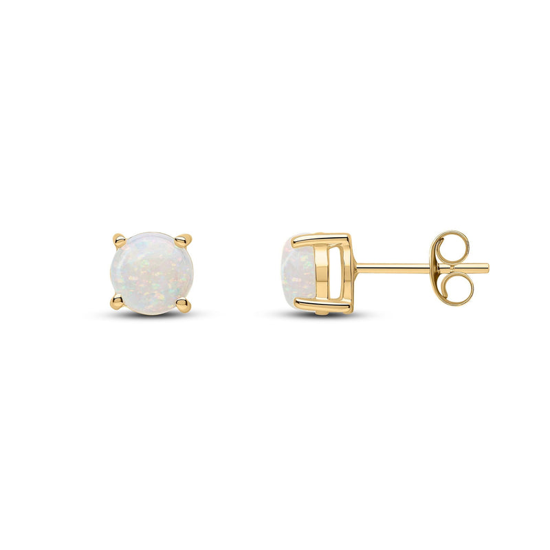 9ct Yellow Gold Round Natural Opal Claw Stud Earrings — 6mm