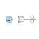 9ct White Gold Round Natural Aquamarine Claw Set Stud Earrings — 5mm