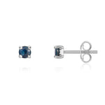 9ct White Gold Round Natural Sapphire Claw Stud Earrings — 3mm