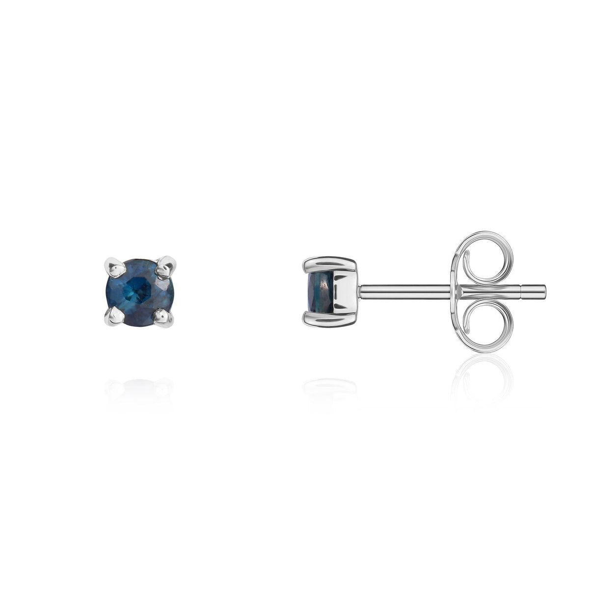 9ct White Gold Round Natural Sapphire Claw Stud Earrings — 3mm