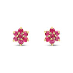 9ct Yellow Gold Natural Ruby Flower Cluster Stud Earrings