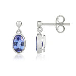 9ct White Gold Oval Natural Tanzanite Rubover Drop Earrings — 6x4mm
