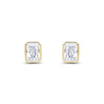 9ct Yellow Gold Octagonal Emerald Cut Cubic Zirconia CZ Rubover Stud Earrings — 7x5mm