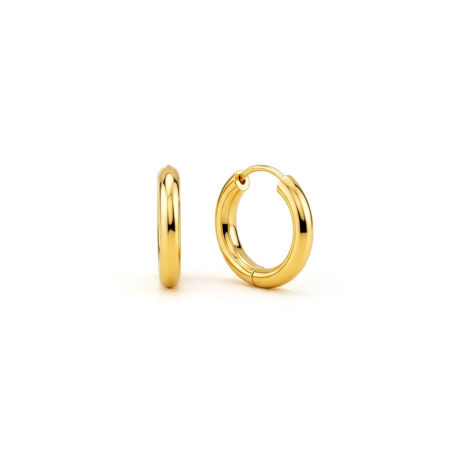 9ct Yellow Gold Polished Round Huggie Hoop Earrings — 15x2.5mm