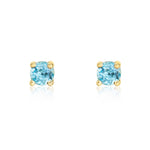 9ct Yellow Gold Round Natural Swiss Blue Topaz Claw Stud Earrings — 3mm