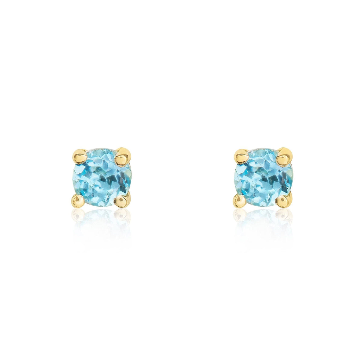9ct Yellow Gold Round Natural Swiss Blue Topaz Claw Stud Earrings — 3mm