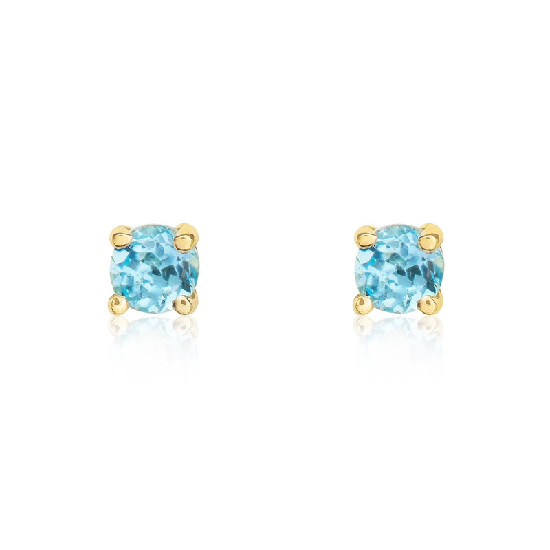 9ct Yellow Gold Round Natural Swiss Blue Topaz Claw Stud Earrings — 3mm