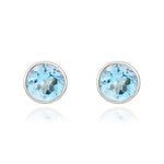 9ct White Gold Round Natural Swiss Blue Topaz Rubover Stud Earrings — 5mm