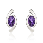 9ct White Gold Oval Natural Amethyst 'Eye' Stud Earrings — 6x4mm